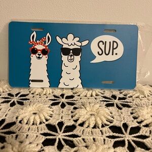 Blue Llama 'SUP.' Decorative License Plate